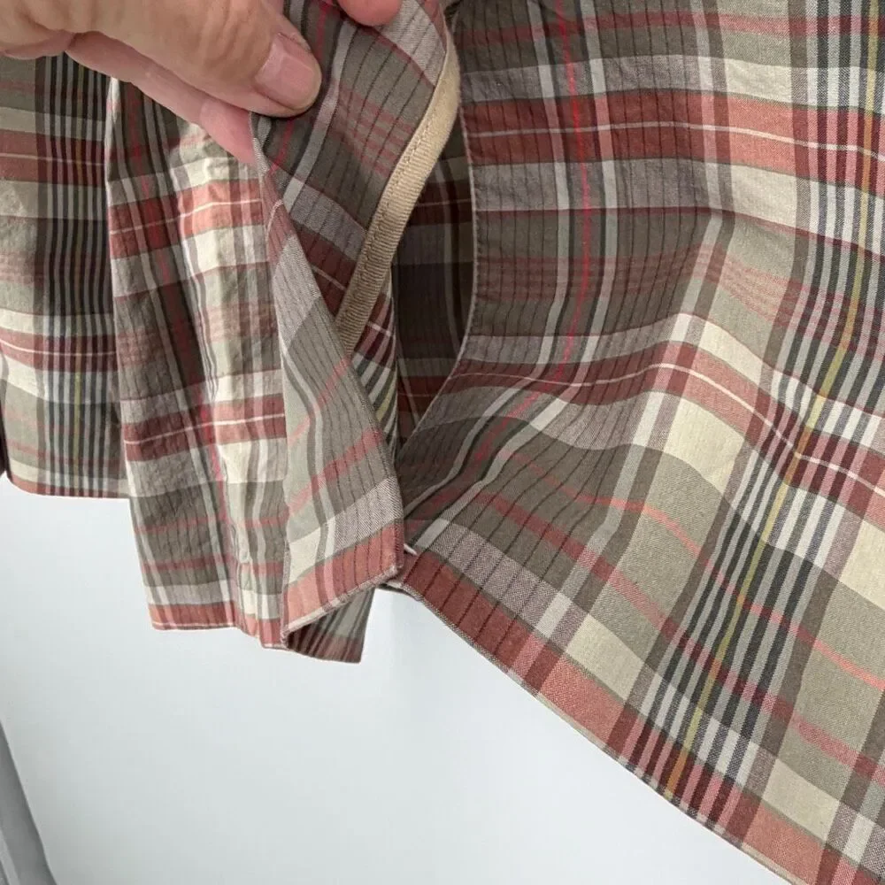 Banana Republic Beige Gray Pink Shabby Chic Plaid Tailored Slim Blazer Size 38